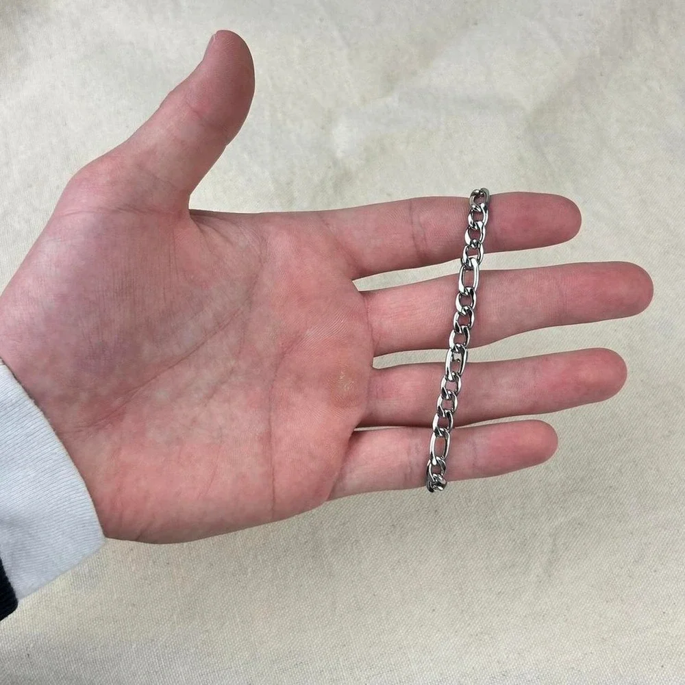Vintage style stainless steel silver cuban link chain bracelet grunge punk 7mm
